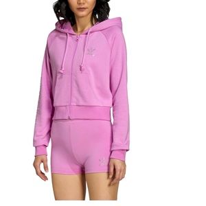 NWOT Adidas Luxe Crop Track Hoodie  Rhinestone logo / Orchid Pink